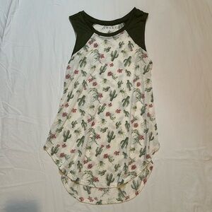 Small Awake tank in white and green with cactus print